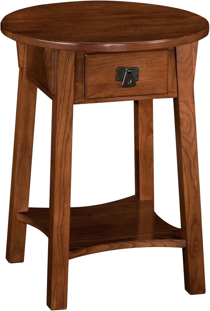 Leick Home Mission End Table, Solid Wood, 18 in. Round, 1 Storage Drawer by LeickFurniture