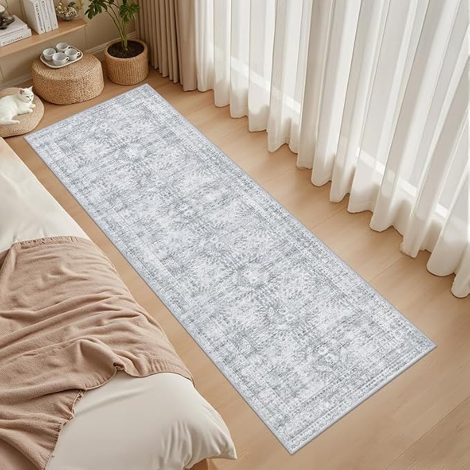 2'6''x8' Hallway Washable Runner Rug: Neutral Kitchen Carpet Gray | Vintage - Image 3