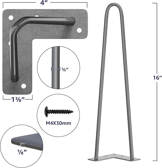 SMARTSTANDARD 16 Inch Heavy Duty Hairpin Furniture Legs, Metal Home DIY Projects - Image 2