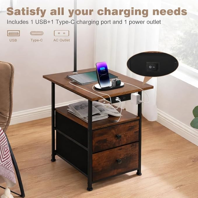 PESRAE Floor Lamp with Table & 2 Drawers, End Table with 3 Color Temperature - Image 3