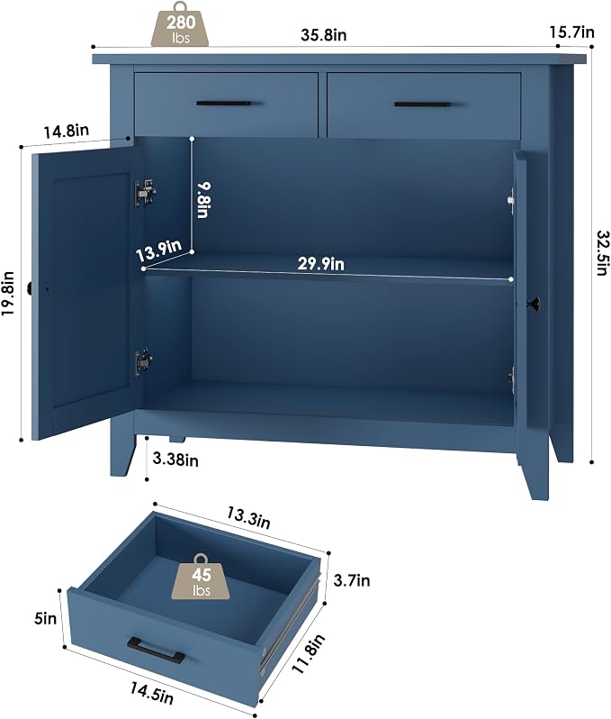 HORSTORS Kitchen Storage Cabinet, Modern Farmhouse Buffet Cabinet - Image 3