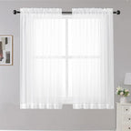 White Sheer Curtains, 45 inches Long, 2 Panels, Rod Pocket, Light Filtering by OWENIE