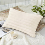 decorUhome Fall Faux Fur Throw Pillow Covers 12x20 Set of 2 Cream White | - Image 2