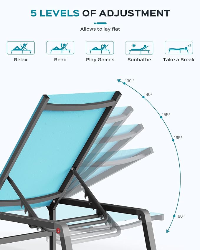 Ciokea Aluminum Foldable Lounge Chairs Set of 2 - Image 5