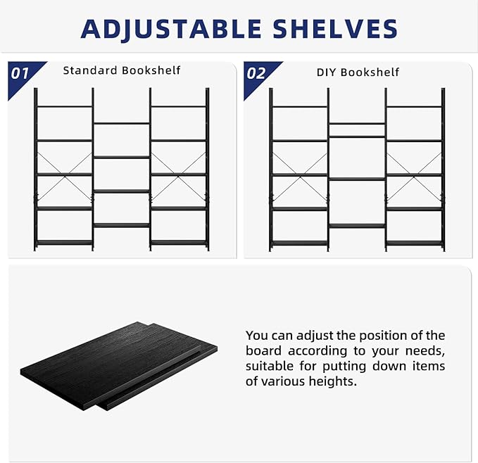 NUMENN Triple 5 Tier Bookshelf, Wide Book Shelf - Image 6