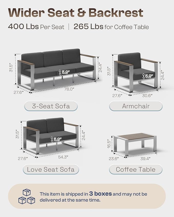 Aluminum Outdoor Furniture Set, 4 Seats Outdoor Patio Conversation Sets - Image 6