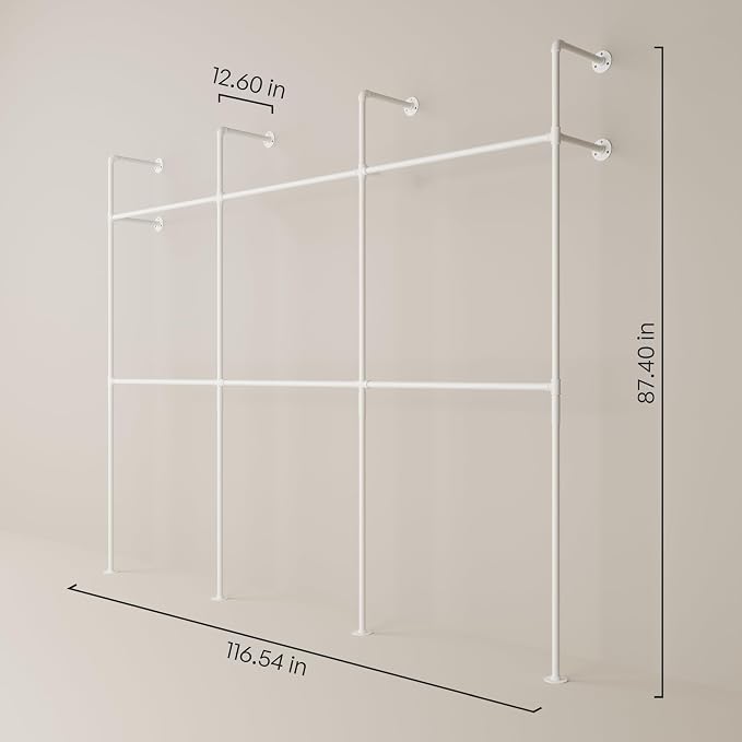 pamo Industrial Pipe Clothing Rack White Metal - Image 2