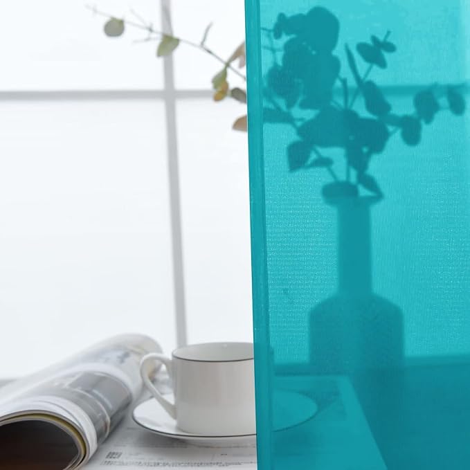 SpaceDresser Basic Rod Pocket Sheer Voile Window Curtain Panels Peacock Blue 1 - Image 4