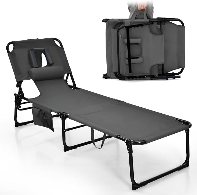 Goplus Tanning Chair, Folding Adjustable Patio Lounge Chair by Goplus