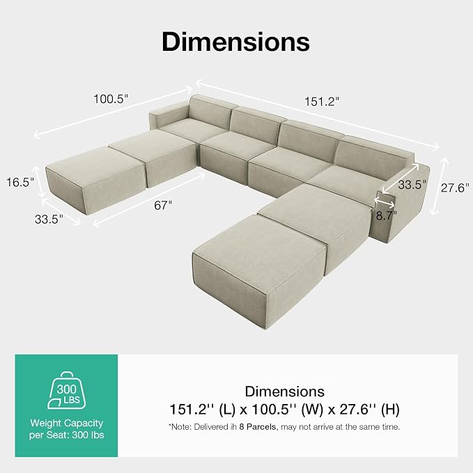Novilla 151.2" Modular Sectional Sofa, No Assembly Cloud Sectional Couch - Image 2