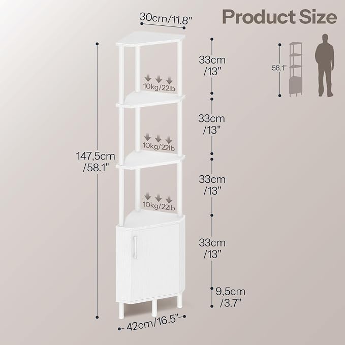 HOOBRO Corner Cabinet with LED Light, Corner Shelf Stand with Storage and Doors - Image 2