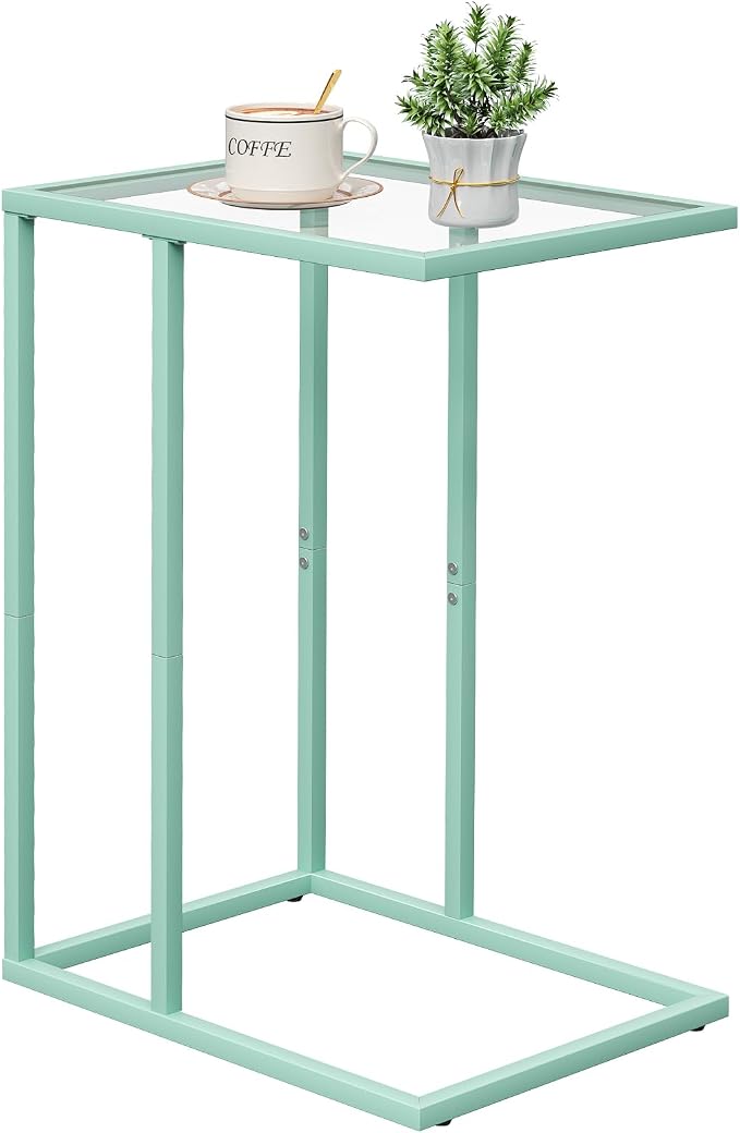 Easy Paws C Shaped Table, Glass Side End Table by Easy+Paws