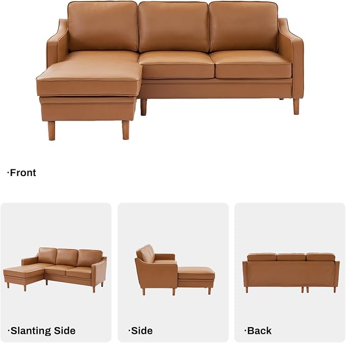 Kingfun 88" L-Shape Sofa, Faxu Leather Sectional Couch, Mid Century Modern - Image 4