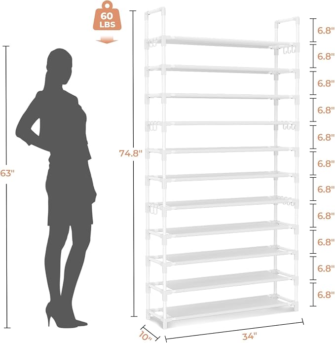 LANTEFUL 11 Tiers Tall Shoe Rack Holds 55 Pairs of Shoes - Image 3