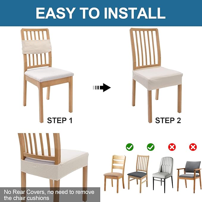 Smiry Waterproof Seat Covers for Dining Room Chairs Set of 10, Stretch Jacquard - Image 5