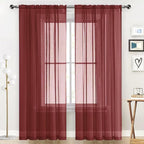 SpaceDresser Basic Rod Pocket Sheer Voile Window Curtain Panels Burgundy 1 Pair by SpaceDresser