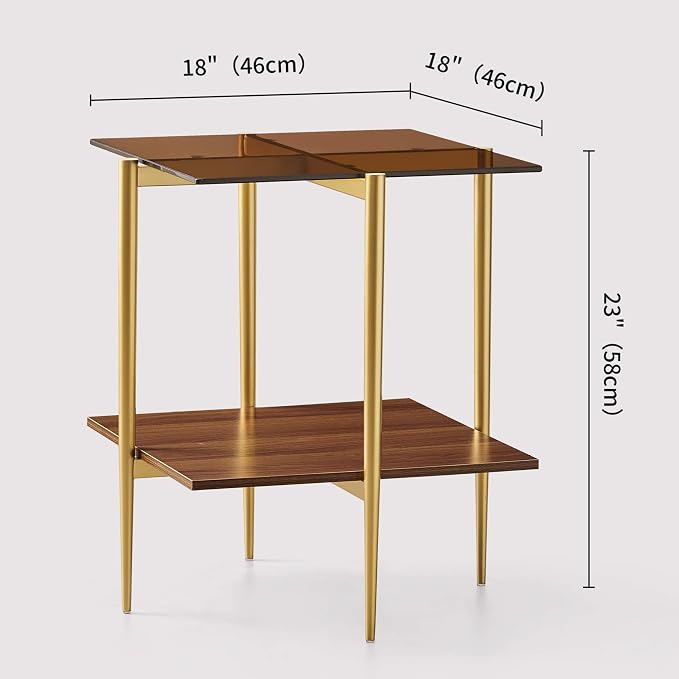 LumFurn Glass End Table, Mid-Century Modern Design Sofa Table, L41 x W21 x H17 - Image 2