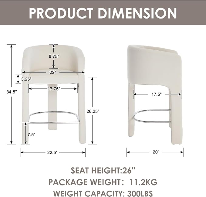 HNY Modern Counter Height Bar Stools, 26”H Barrel Counter Stools - Image 2