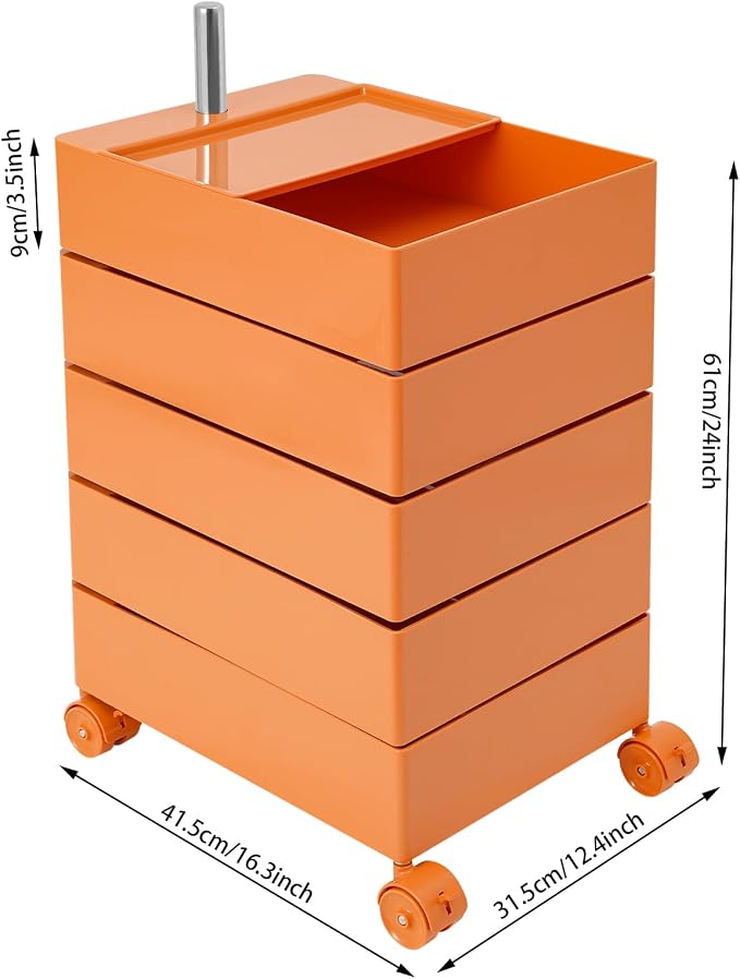 5 Tier Storage Cabinet, 360° Rotating Sofa Side Cabinet, Mobile Bedside Table - Image 3