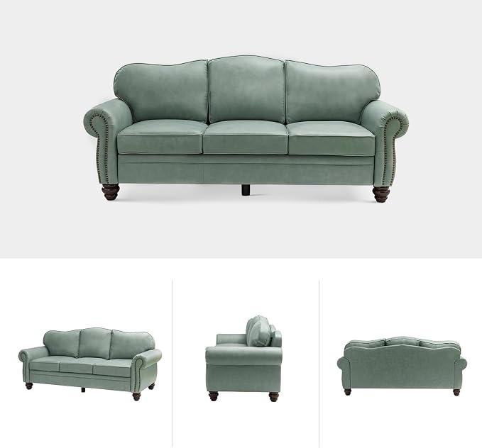81" Genuine Leather Sofa, Classic 3-Seater Couchs - Image 6