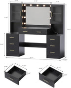 TOKSOM Black Vanity Desk with Mirror, Lights & Charging Station, 58.3" 3 - Image 5