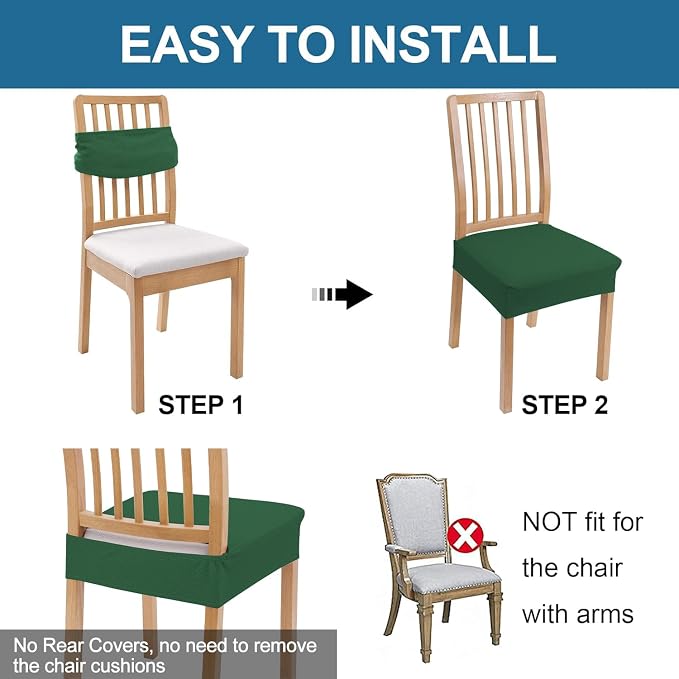 Smiry Waterproof Seat Covers for Dining Room Chairs Set of 4, Stretch Jacquard - Image 5