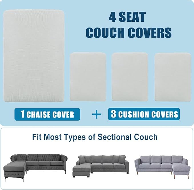 Water Repellent L Shaped Couch Covers 4 Pieces Sofa Seat Cushion Slipcovers - Image 7