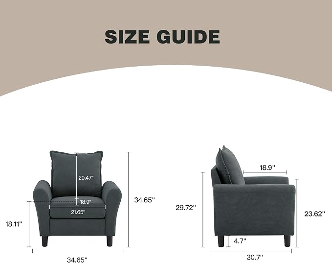 Mid-Century Accent Chairs Set of 2, Modern Linen Fabric Armchair - Image 2