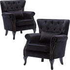 Set of 2 Mid-Century Modern Accent Chair, Velvet Armchair w/Tufted Back/Wood by DMFurniture