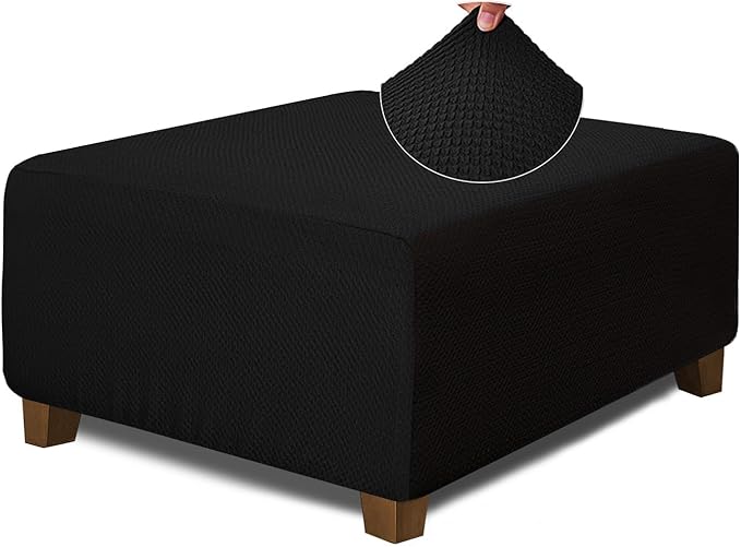 NeColorLife Square Ottoman Cover Jacquard Fabric Thick Stretchable Slipcover by NeColorLife