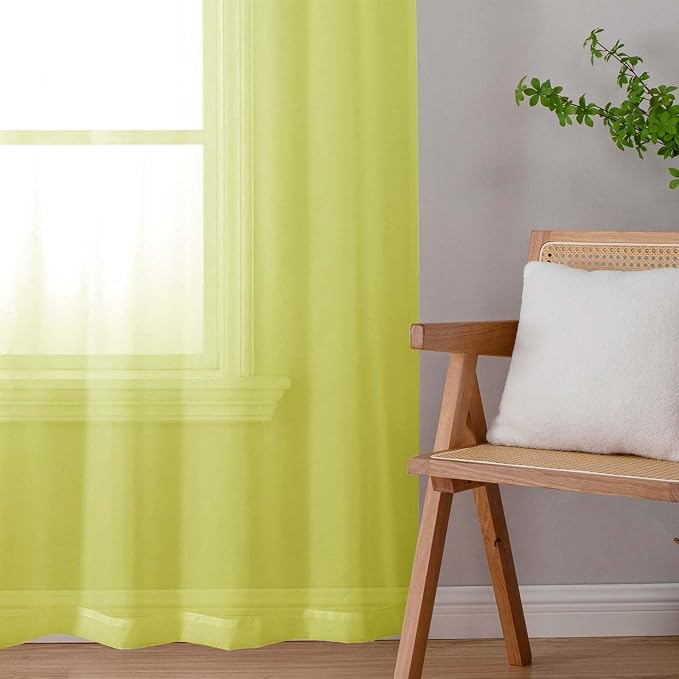 Lemon Sheer Curtains 96 Inches Long 2 Panels, Solid Voile Dual Rod Pockets - Image 8