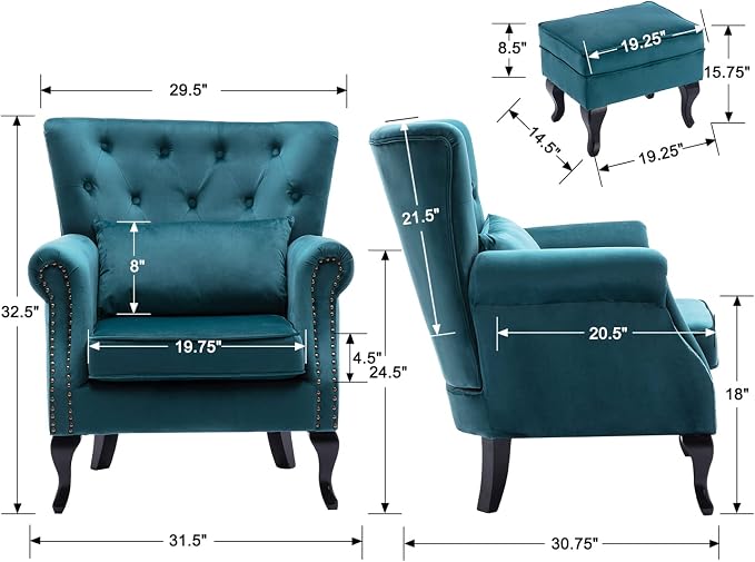 Mid Century Modern Accent Chair Upholstered Armchair Comfy Velvet Tufted - Image 2