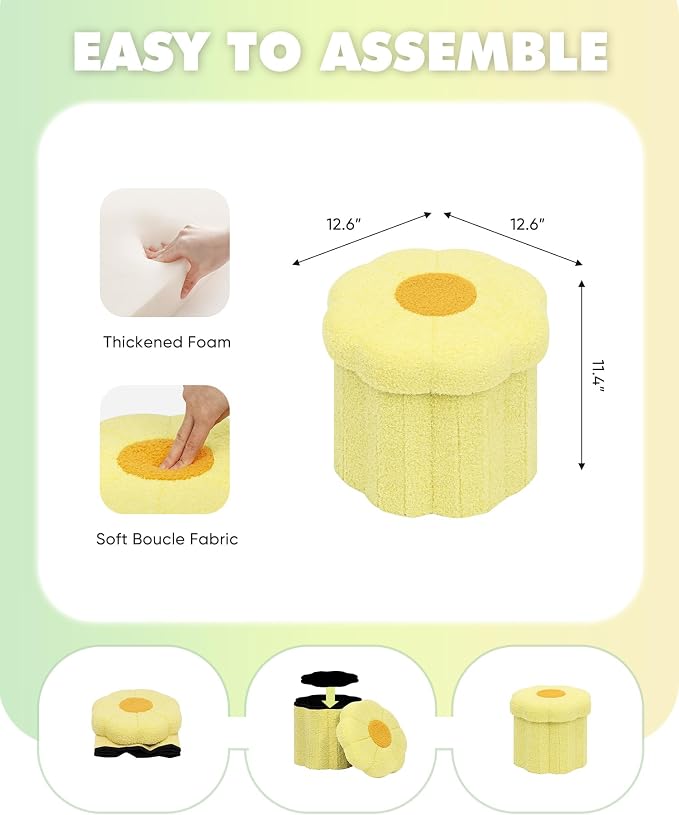 B FSOBEIIALEO Storage Ottoman Foldable, Sunflower Shaped Small Footrest - Image 3
