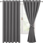 Grommet Blackout Curtains for Bedroom, 70 x 63 Inches, Light Grey | Thermal by Hiasan