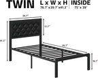 Fluest Twin Bed Frame with Headboard PU Leather Upholstered Bed Frame Platform - Image 2