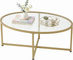 Wolawu Coffee Table Gold Oval Glass Coffee Tables - Image 9