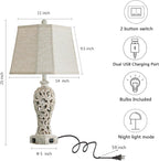 25'' Farmhouse Table Lamp for Living Room Bedroom, 2 USB Ports Vintage Rustic - Image 5