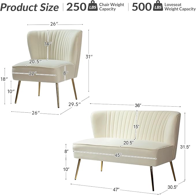 HULALA Home 3 Piece Velvet Living Room Furniture Set, Modern Comfy Upholstered - Image 2