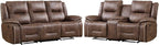 EBELLO Manual Recliner Sofa Set, Faux Leather Reclining Loveseat and 3 Seater - Image 8