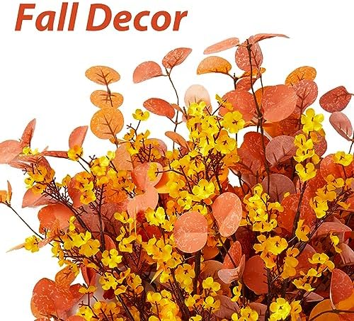 Anna's Whimsy 8 Pcs Artificial Plants Indoor,Thanksgiving Artificial Eucalyptus Stems and Fake Babys Breath Flower Fall Decorations Fall Leaves for Fall Home Decor - Image 3