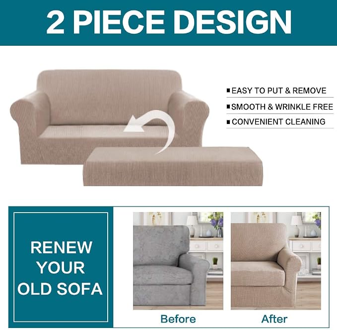 Turquoize Stretch Sofa Slipcover 2 Pieces Sofa Cover Couch Cover - Image 4