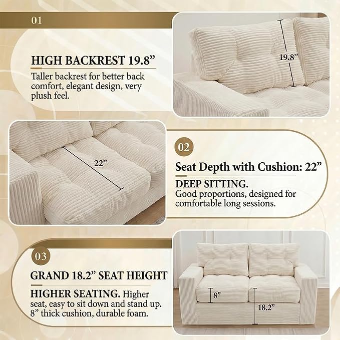 69" Corduroy Loveseat Sofa in a Box, High-Density Foam Couch, No Assembly - Image 4
