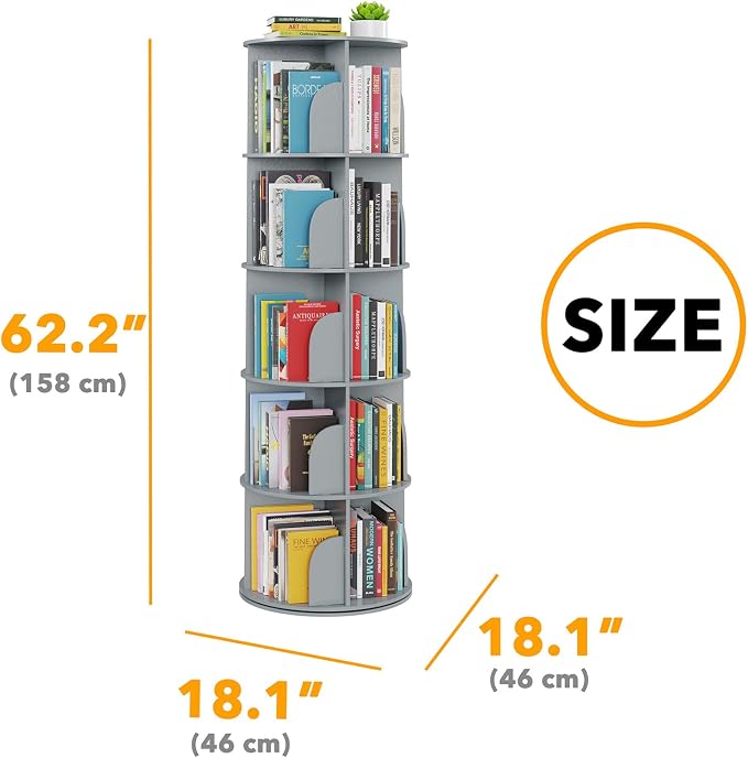 SpaceAid 5 Tier Rotating Bookshelf Tower, Spinning Bookcase Lazy Susan - Image 2