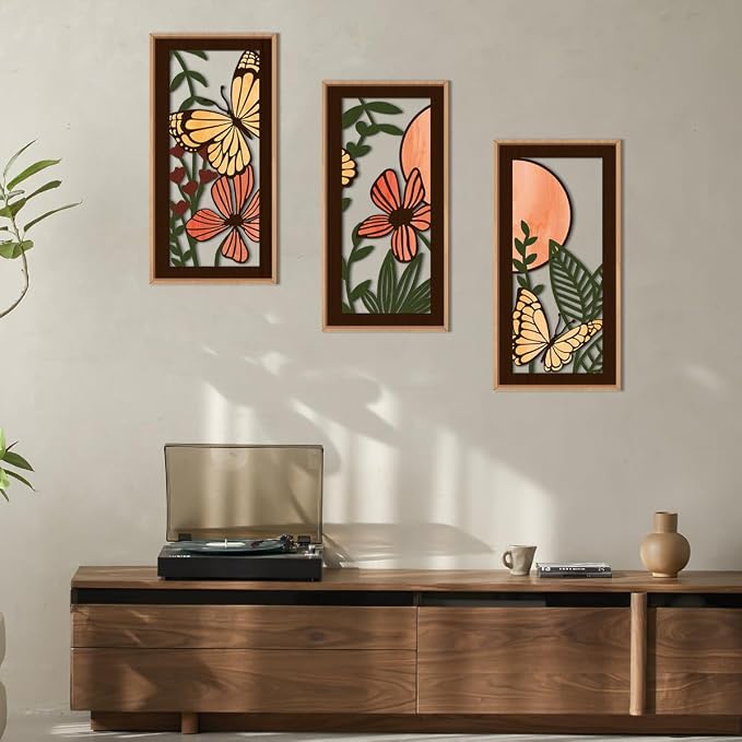 IARTTOP Wood Floral Framed Wall Art 8x16 Inch Set of 3 Abstract Green Leaf - Image 3