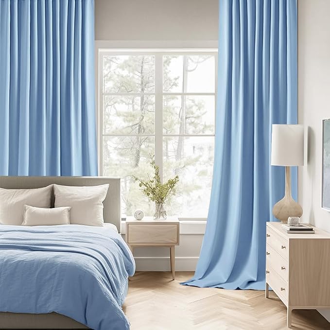 MIULEE Sky Blue Back Tab Blackout Curtains 52x108 Inch Long 2 Panels Set | Rod - Image 2