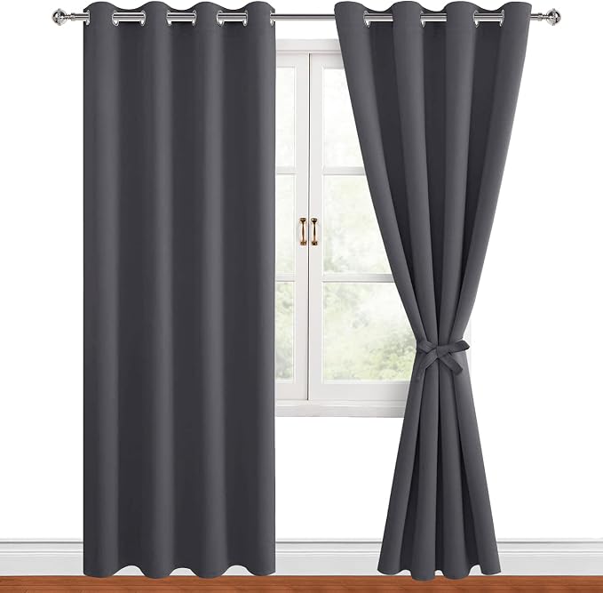 Blackout Curtains for Bedroom, 52 x 84 Inches Long, Dark Grey | Thermal by Hiasan