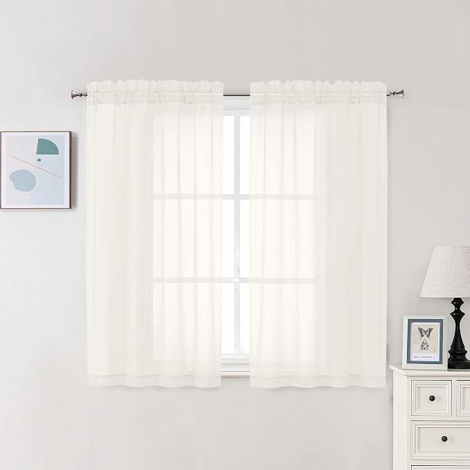Chyhomenyc Ivory Sheer Curtains 48 Inch Long, Light Filtering Solid Color by Chyhomenyc
