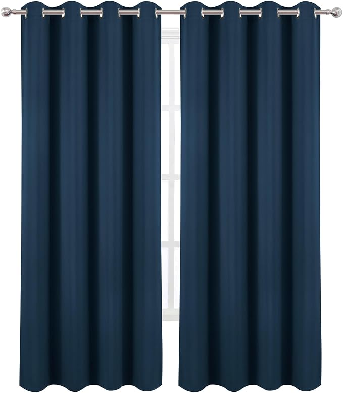 Blackout Curtains 52 x 90 Inch Long Navy Blue Curtains Set of 2 Panels Room - Image 2