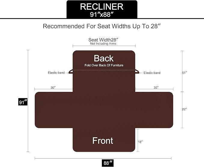 U-NICE HOME Reversible Recliner Chair Covers, Chocolate | 28''Recliner Cover - Image 6