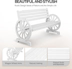 VINGLI Rustic Wooden Wheel Bench Outdoor Bench, Patio Bench Wagon Slatted Seat - Image 4
